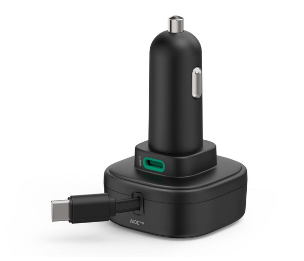 Hama ŁADOWARKA SAMOCHODOWA 30W Z ZWIJANYM KABLEM 2 USB-C CZARNA - 1548502 - zdjęcie 3